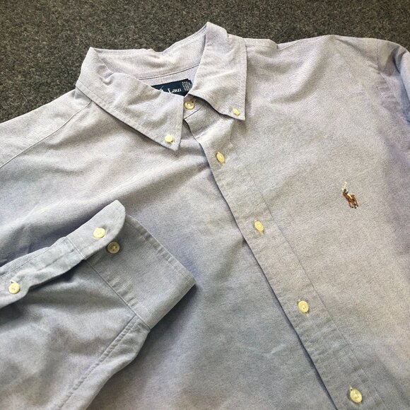 Ralph Lauren Shirt Mens 17.5 32 33 Blue Chambray Classic Fit Long Sleeve Vintage - Picture 1 of 8